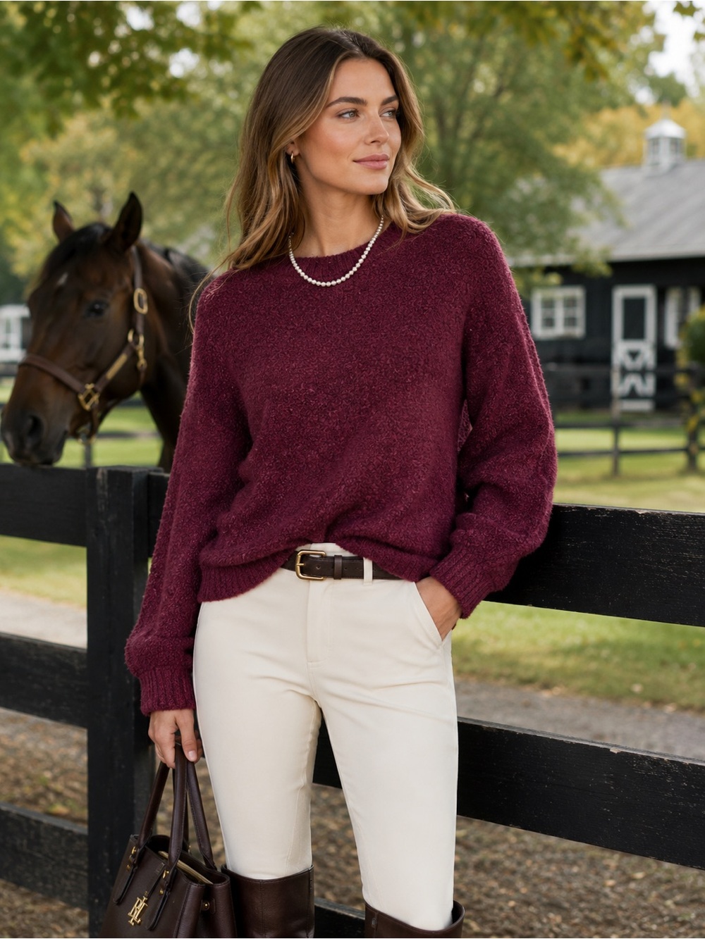 JOIE Stavan Cranberry Wool Blend Snow Metallic Boucle Sweater, XS